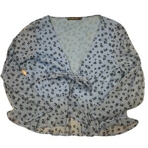 Abercrombie and Fitch Tie Top Open Front Blue Floral Blouse Women's Size Large